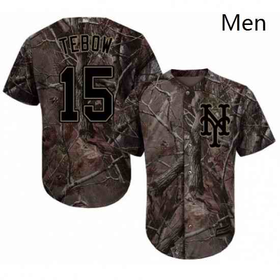 Mens Majestic New York Mets 15 Tim Tebow Authentic Camo Realtree Collection Flex Base MLB Jersey